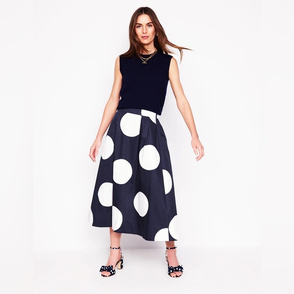 BODEN Isabella Cotten Sateen Skirt - Navy Spots, Size US 14 - Picture 7 of 9